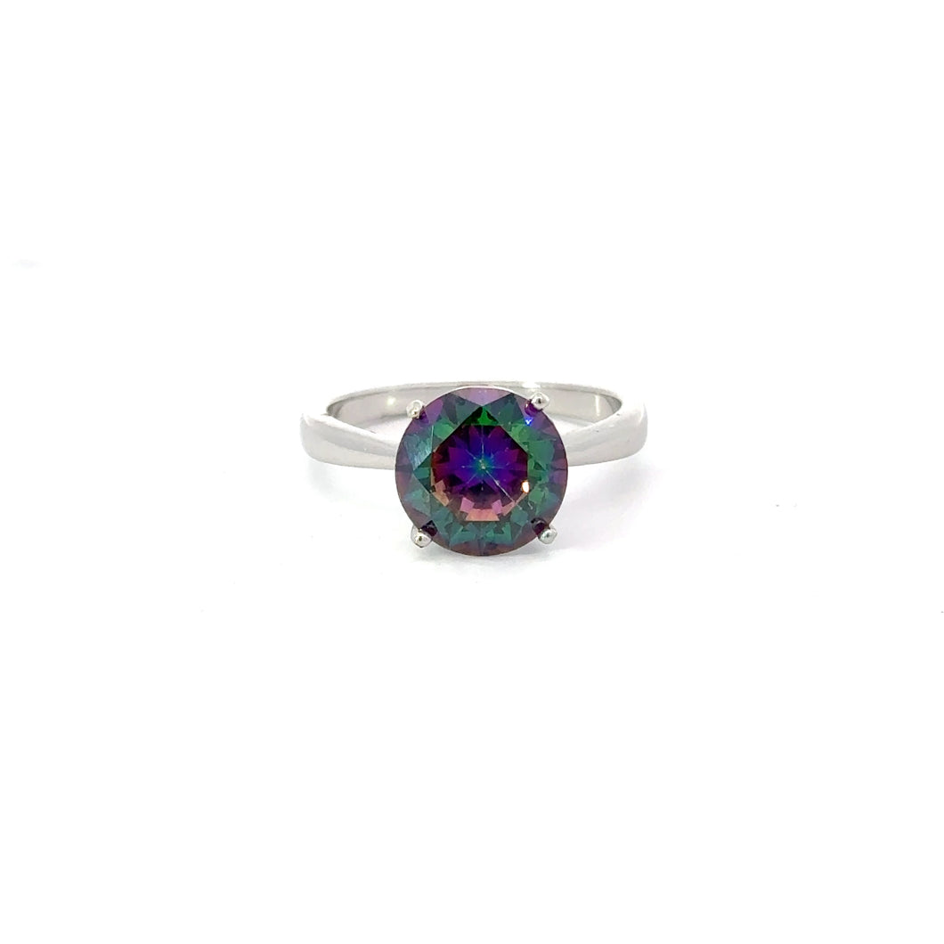 MYSTIC TOPAZ CUBIC ZIRCONIA STERLING SILVER RING (ROUND)