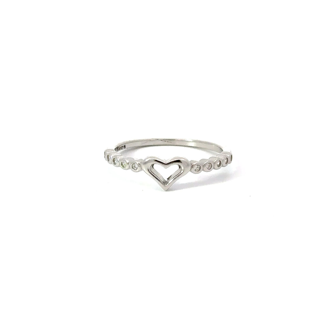 CUBIC ZIRCONIA STERLING SILVER RING (HEART)