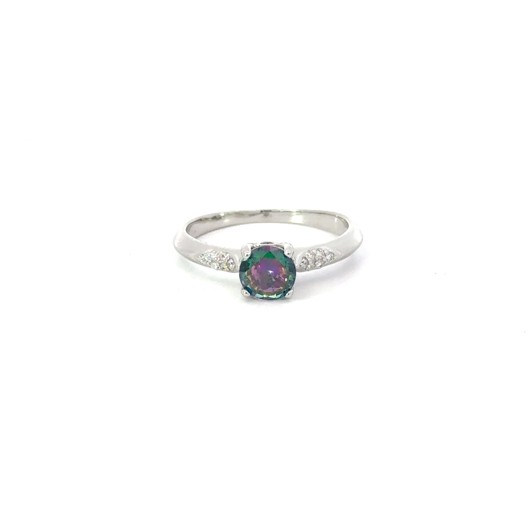 MYSTIC TOPAZ CUBIC ZIRCONIA STERLING SILVER RING (ROUND)