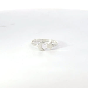 MOON AND STAR STERLING SILVER RING