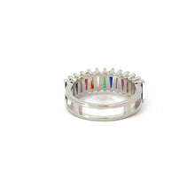 Load image into Gallery viewer, Rainbow multi-colored cubic zirconia sterling silver band ring