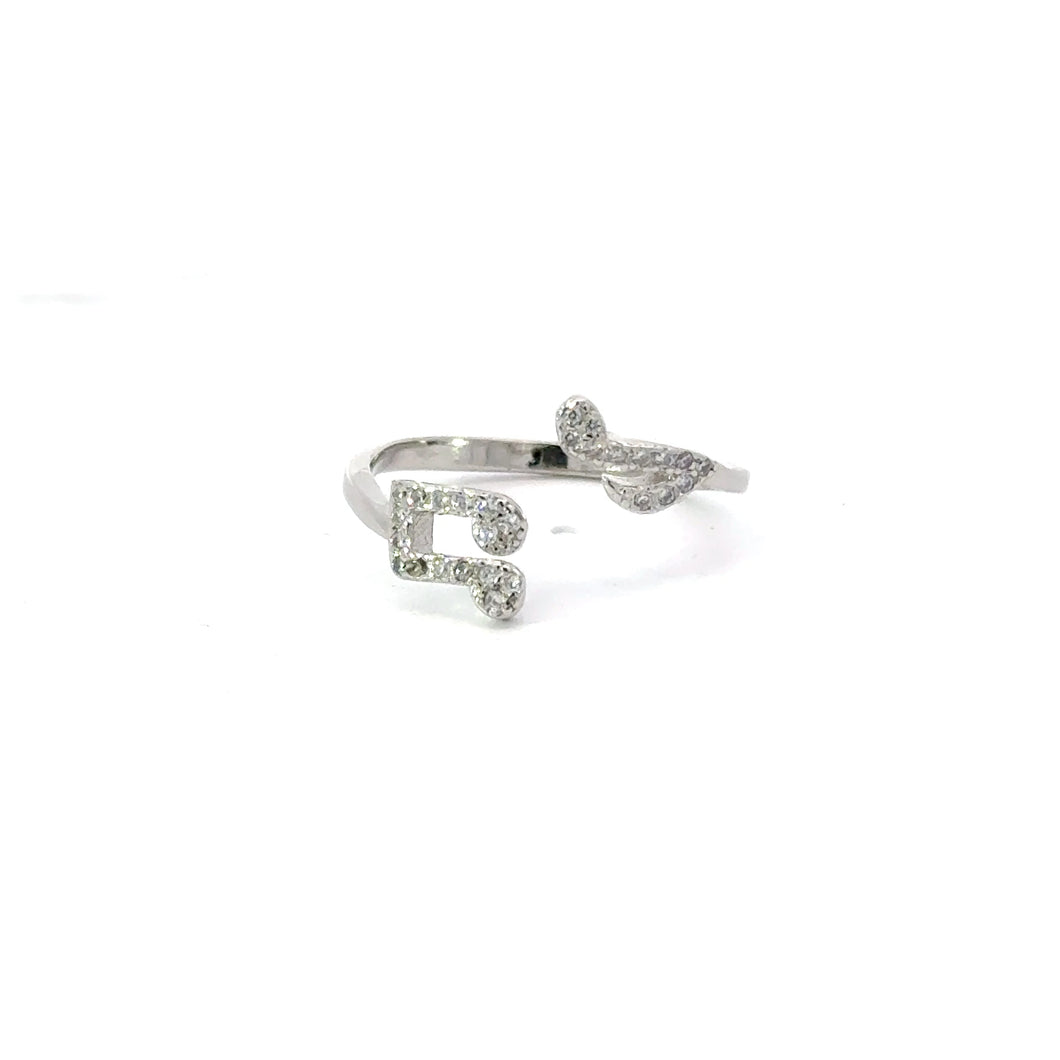 WHITE CUBIC ZIRCONIA STERLING SILVER RING (MUSICAL NOTES)