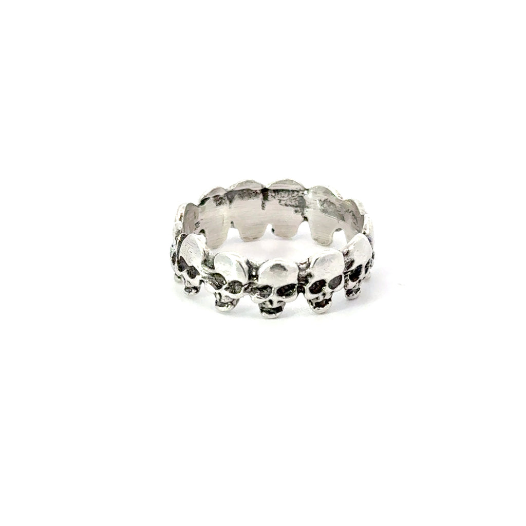 Sterling silver skull band ring