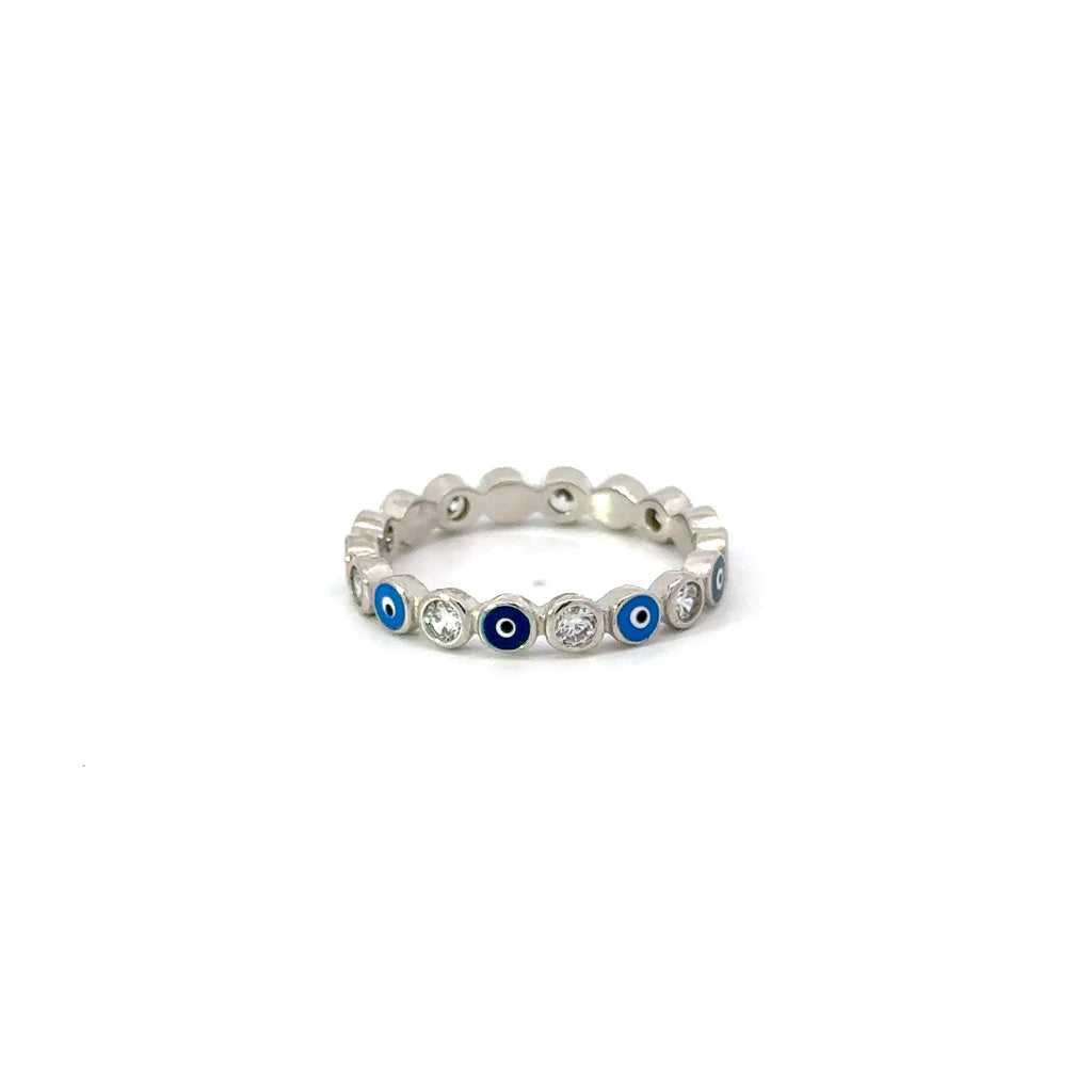 Dark And Light Blue Evil Eye Ring With Cubic Zirconia