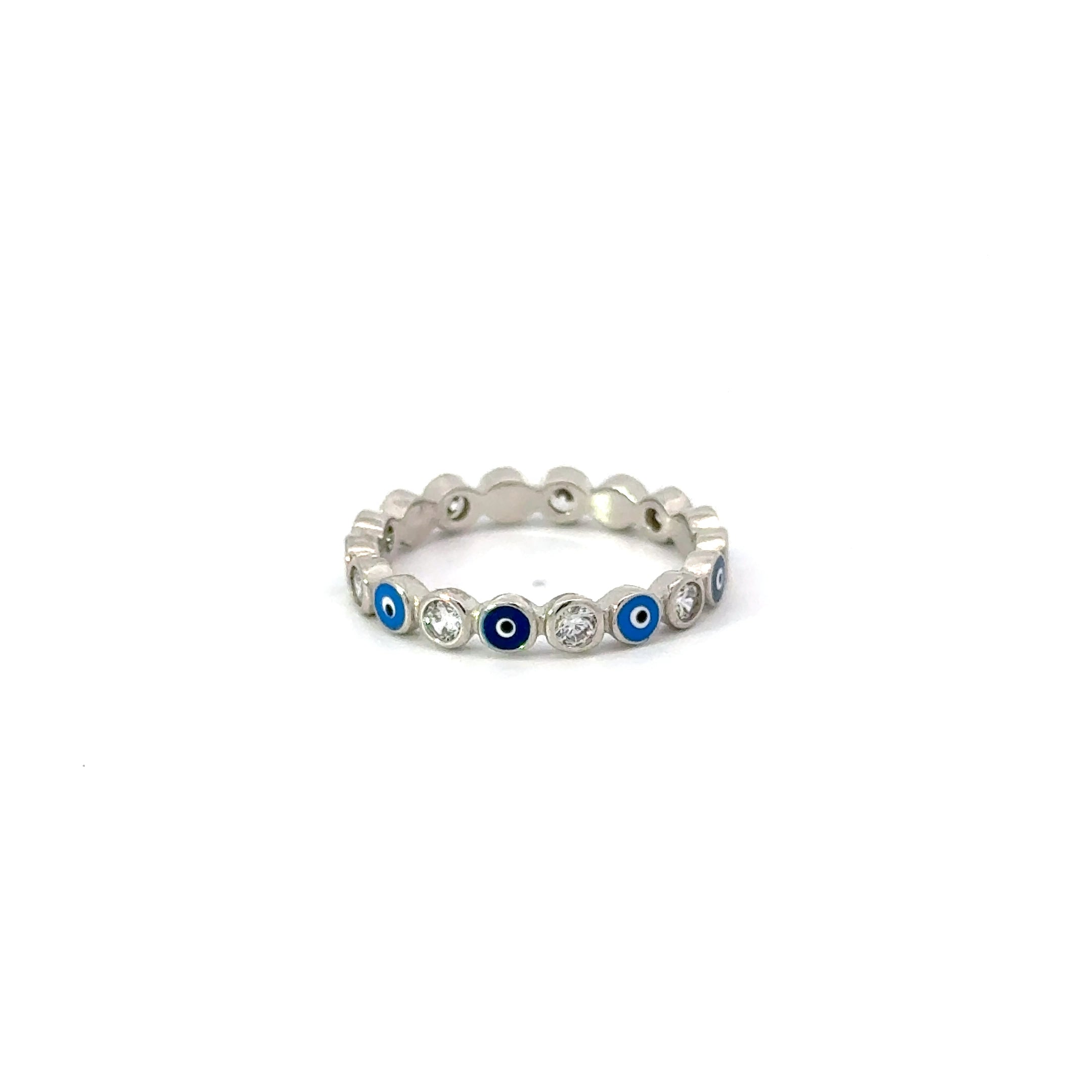 Dark And Light Blue Evil Eye Ring With Cubic Zirconia