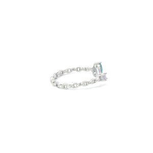 AQUAMARINE CUBIC ZIRCONIA STERLING SILVER RING (PRINCESS & PEAR)