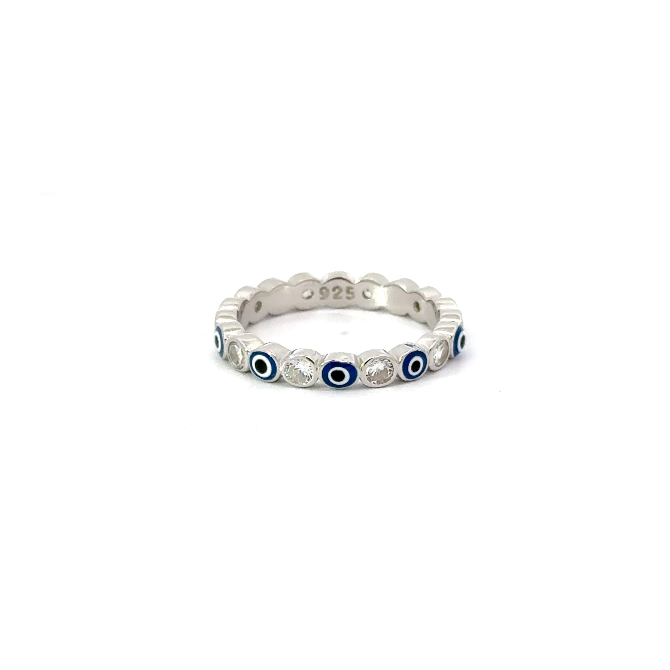 Dark Blue Evil Eye Ring With Cubic Zirconia