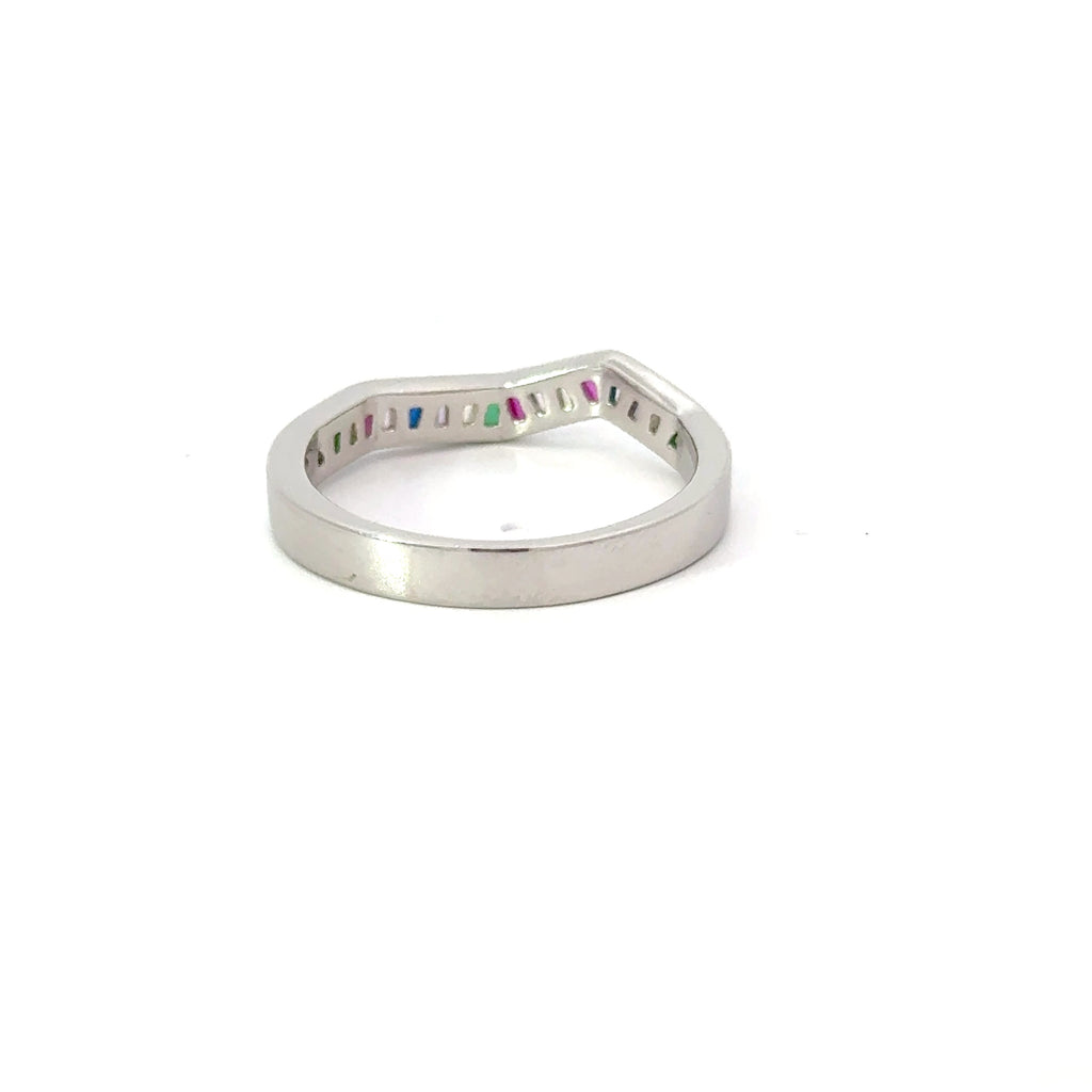 Rainbow Multi-Colored Cubic Zirconia Sterling Silver Ring Band