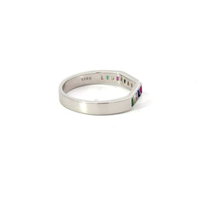 Rainbow multi-colored cubic zirconia sterling silver band ring