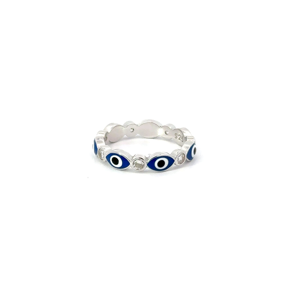 Dark Blue Evil Eye Ring With Cubic Zirconia