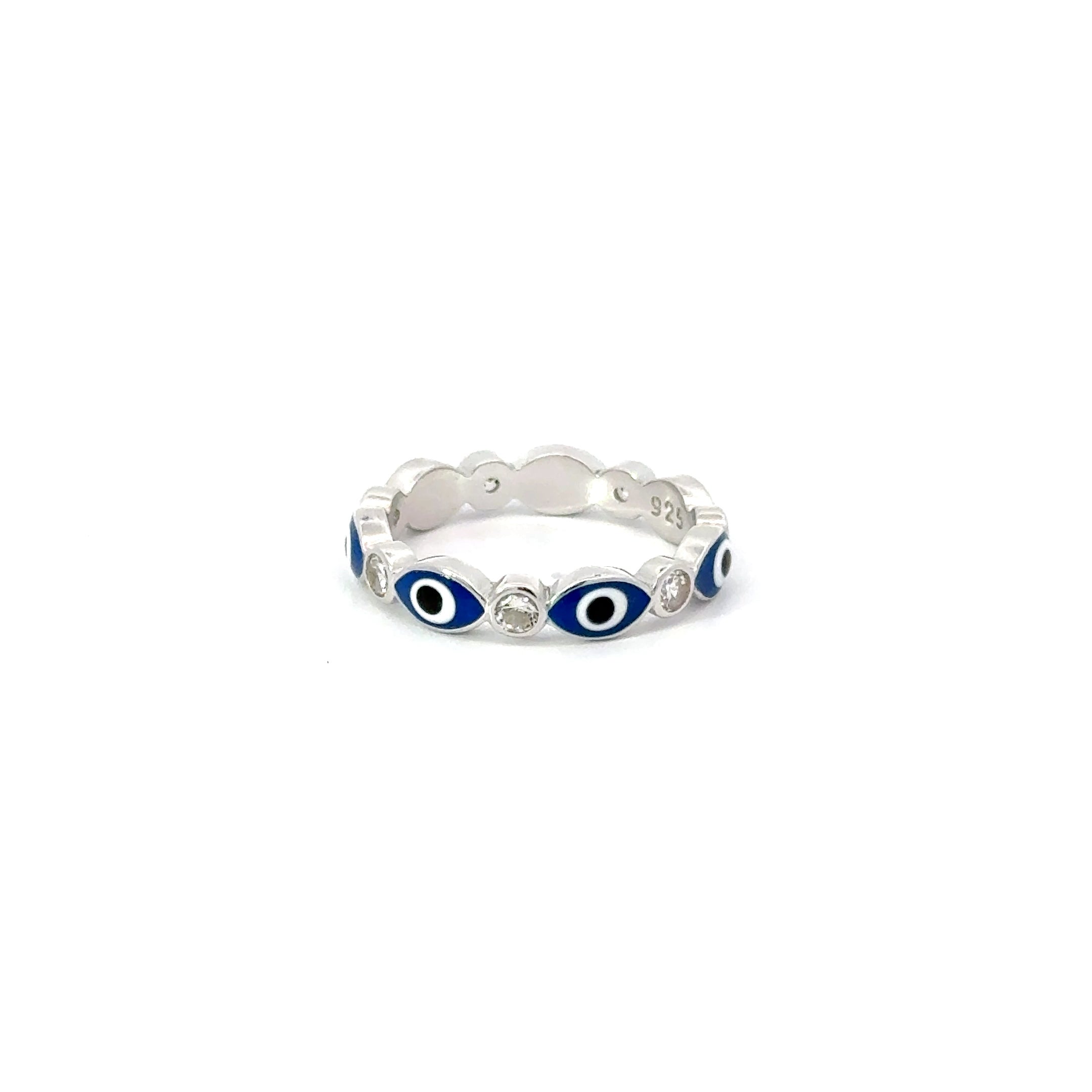 Dark Blue Evil Eye Ring With Cubic Zirconia