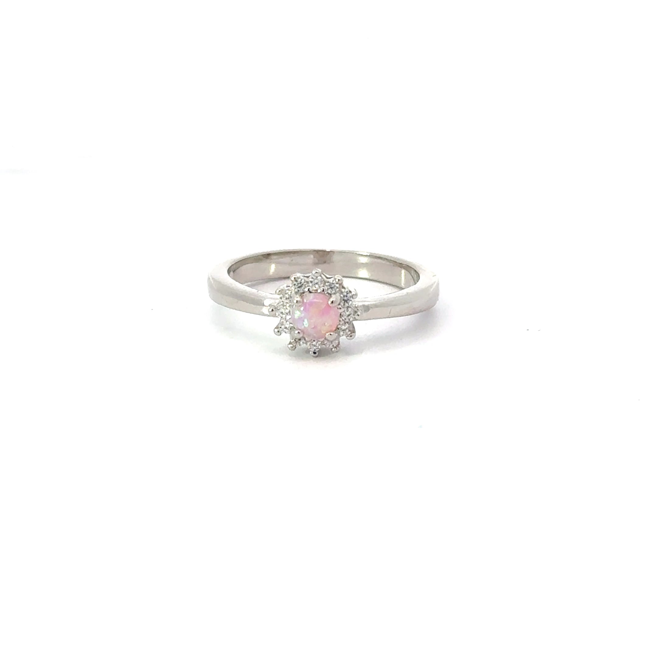 Pink Lab Opal Cubic Zirconia Sterling Silver Ring