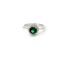 Load image into Gallery viewer, EMERALD GREEN CUBIC ZIRCONIA STERLING SILVER RING (ROUND)