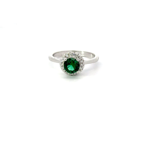 EMERALD GREEN CUBIC ZIRCONIA STERLING SILVER RING (ROUND)