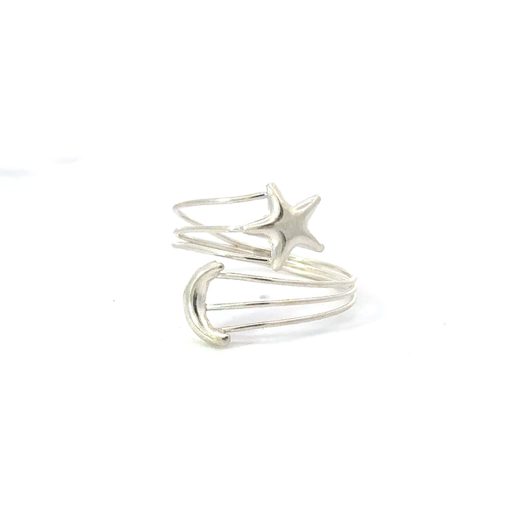 MOON AND STAR STERLING SILVER RING