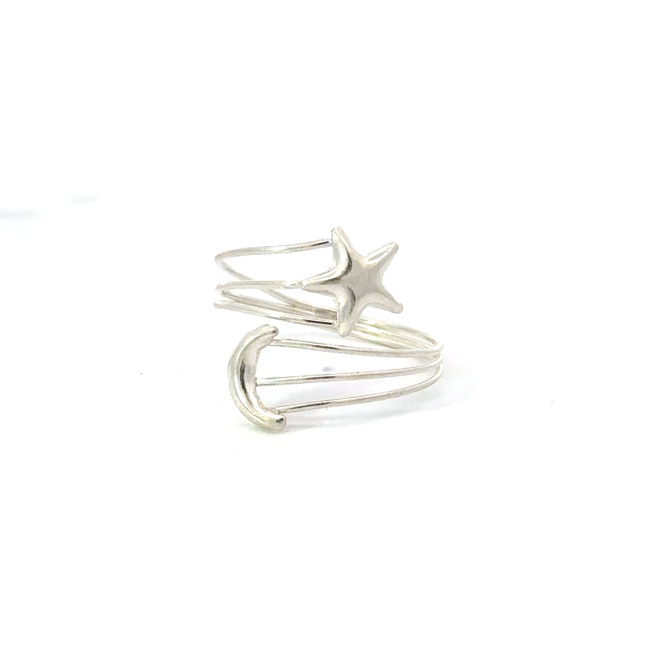 MOON AND STAR STERLING SILVER RING
