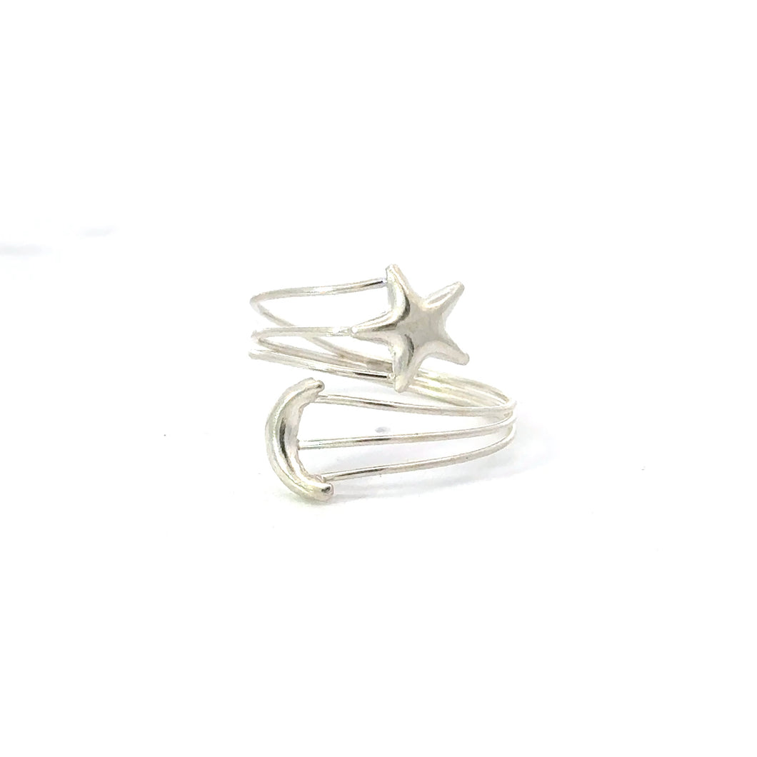 MOON AND STAR STERLING SILVER RING LARGE