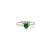 Load image into Gallery viewer, EMERALD GREEN CUBIC ZIRCONIA STERLING SILVER RING (HEART)