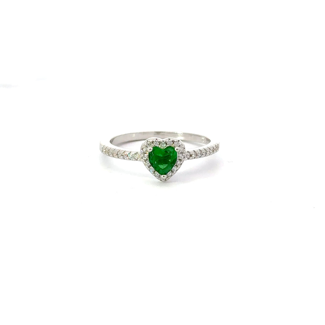 EMERALD GREEN CUBIC ZIRCONIA STERLING SILVER RING (HEART)