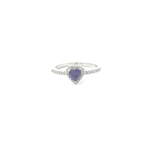 AMETHYST CUBIC ZIRCONIA STERLING SILVER RING (HEART)