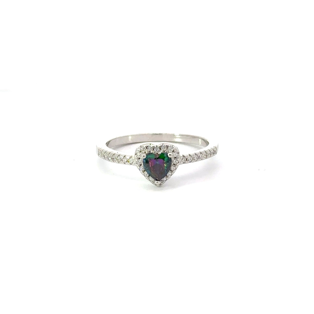 MYSTIC TOPAZ CUBIC ZIRCONIA STERLING SILVER RING (HEART)