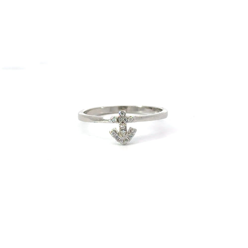 WHITE CUBIC ZIRCONIA STERLING SILVER RING (ANCHOR)