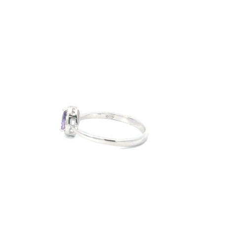 AMETHYST CUBIC ZIRCONIA STERLING SILVER RING (TEARDROP)