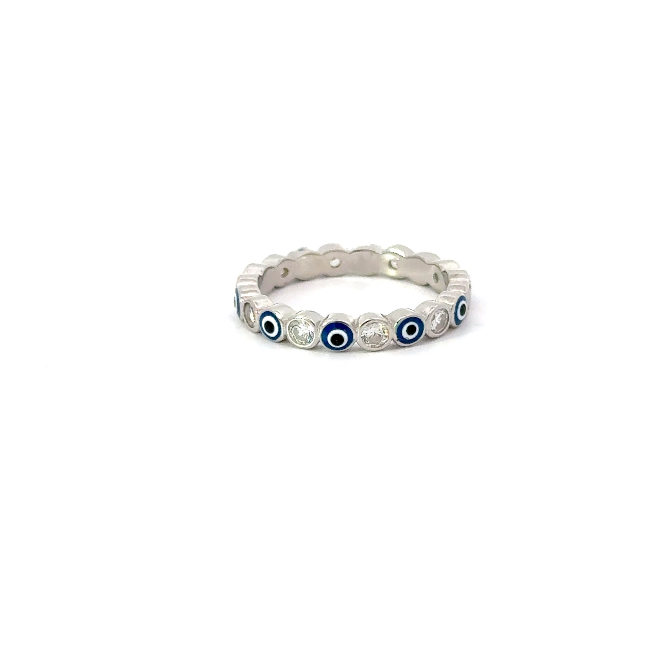 Dark Blue Evil Eye Ring With Cubic Zirconia