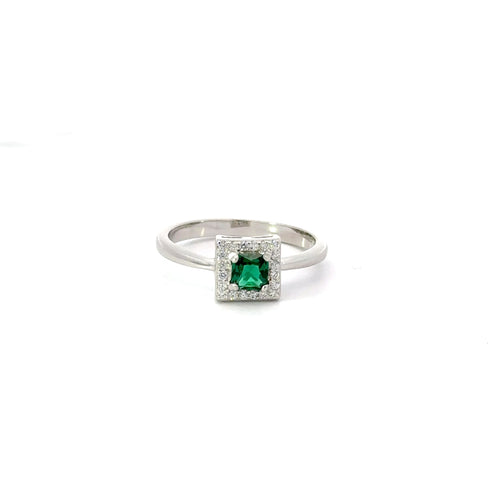 EMERALD GREEN CUBIC ZIRCONIA STERLING SILVER RING (PRINCESS)