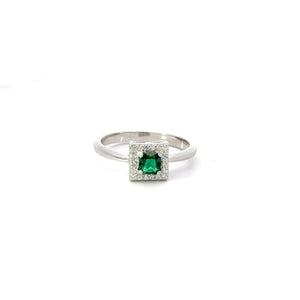 EMERALD GREEN CUBIC ZIRCONIA STERLING SILVER RING (PRINCESS)