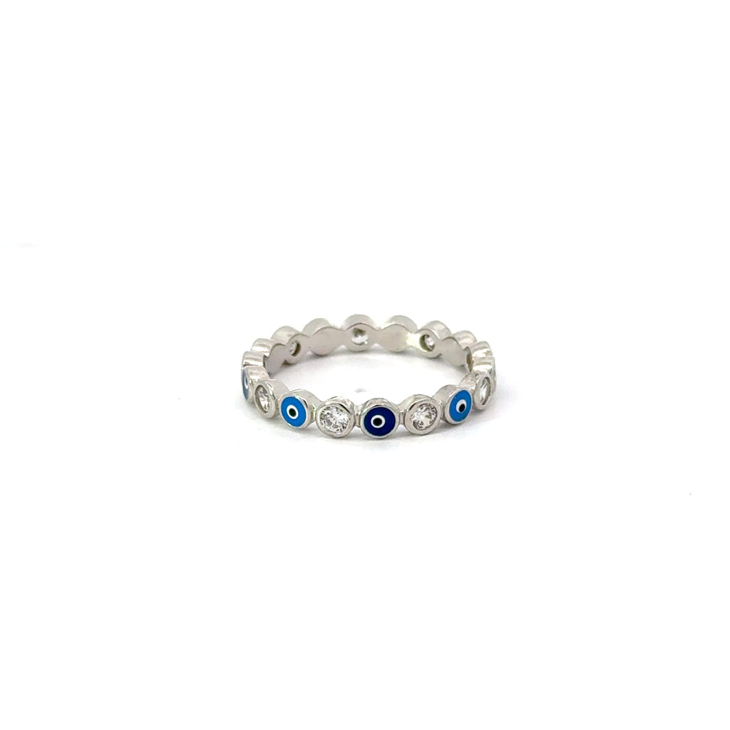 Dark And Light Blue Evil Eye Ring With Cubic Zirconia