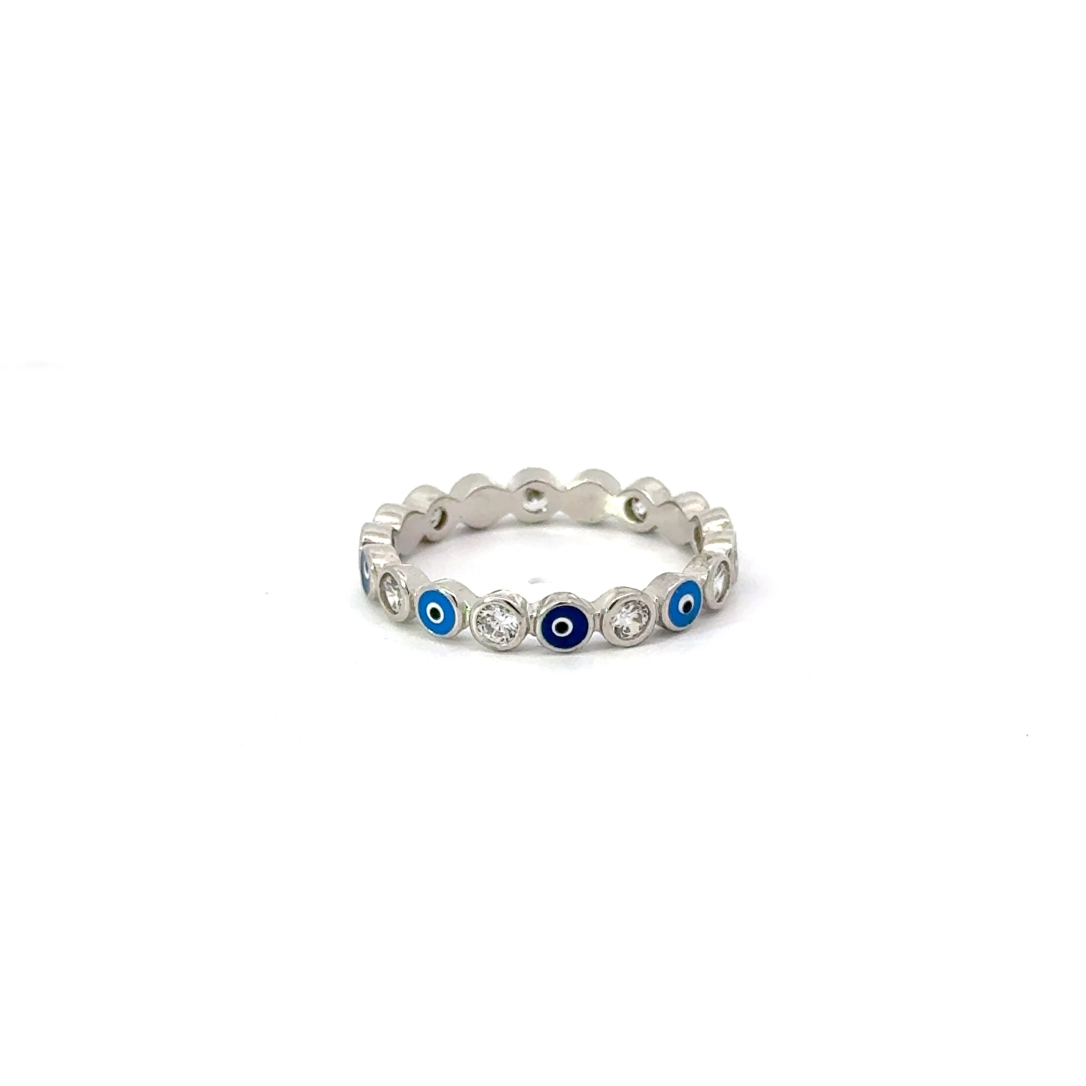 Dark And Light Blue Evil Eye Ring With Cubic Zirconia