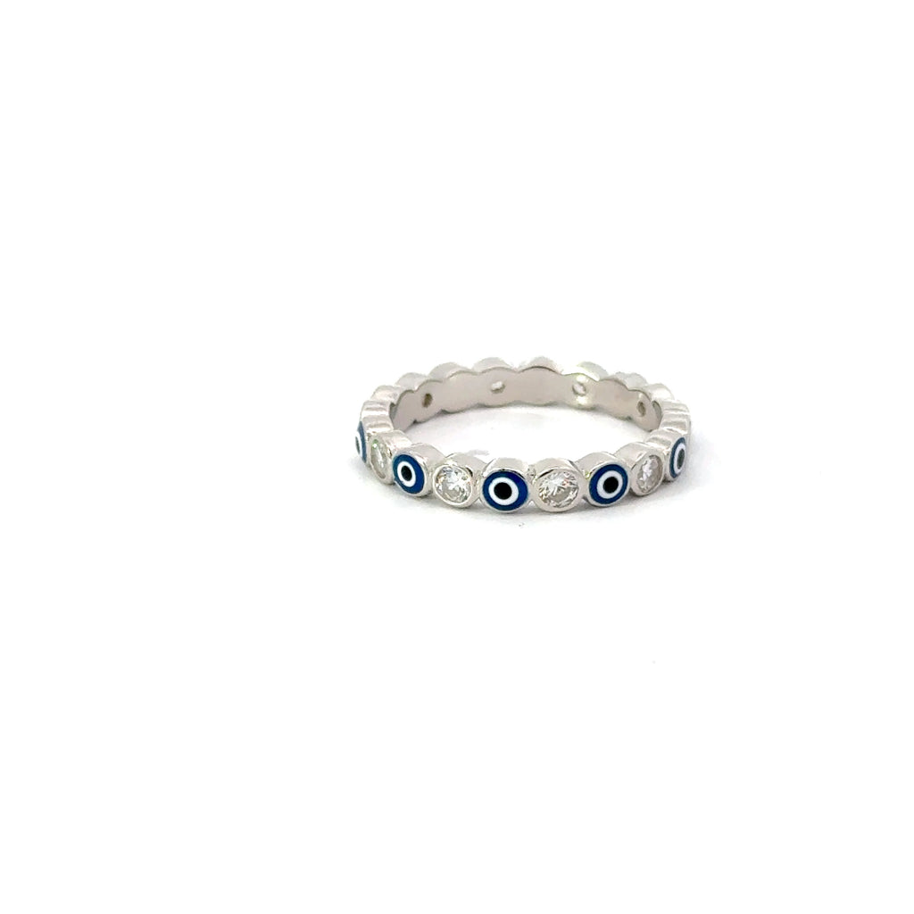 Dark Blue Evil Eye Ring With Cubic Zirconia