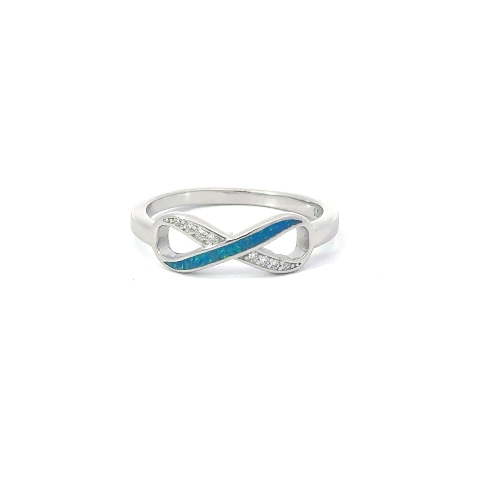 Blue lab opal infinity sterling silver ring