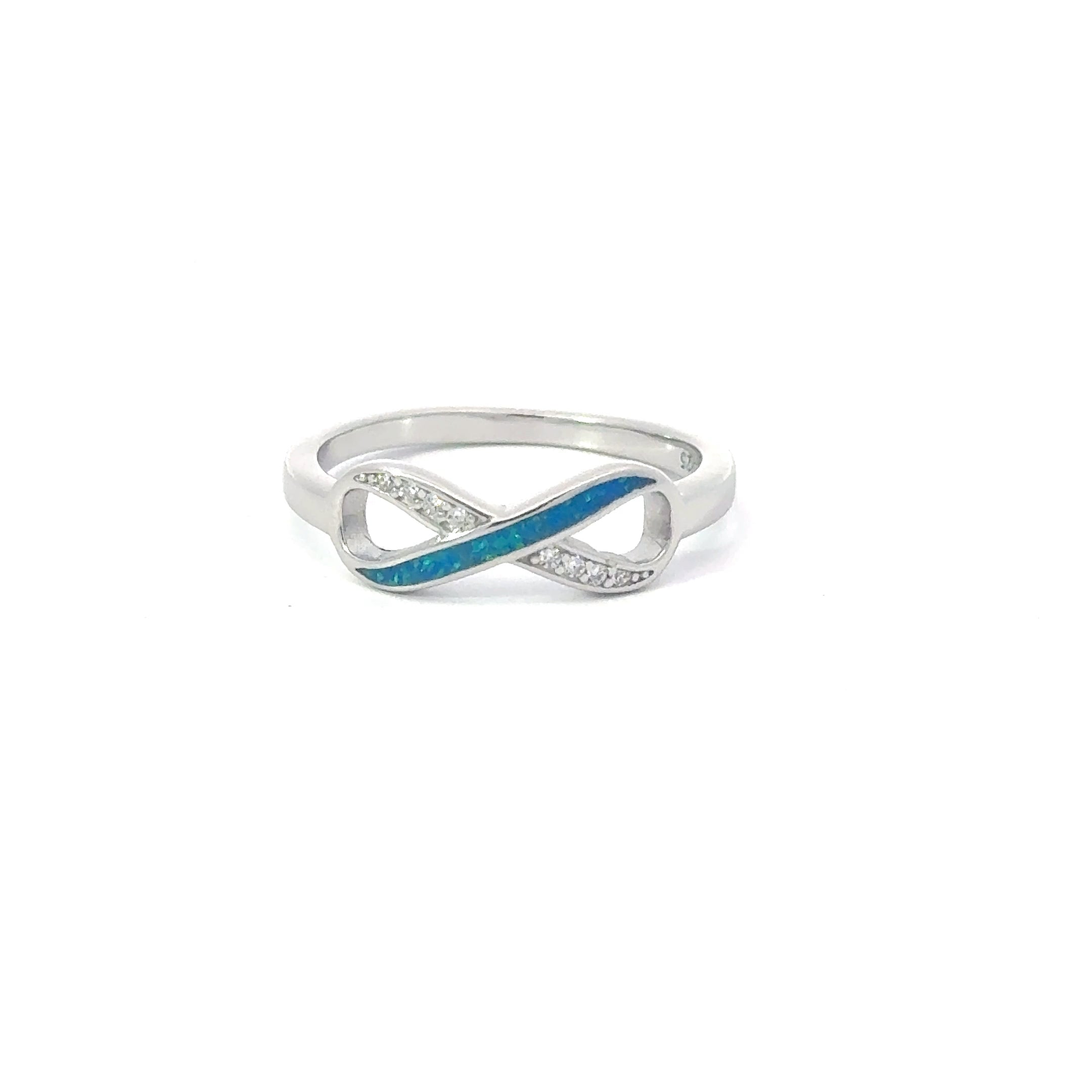 Blue lab opal infinity sterling silver ring