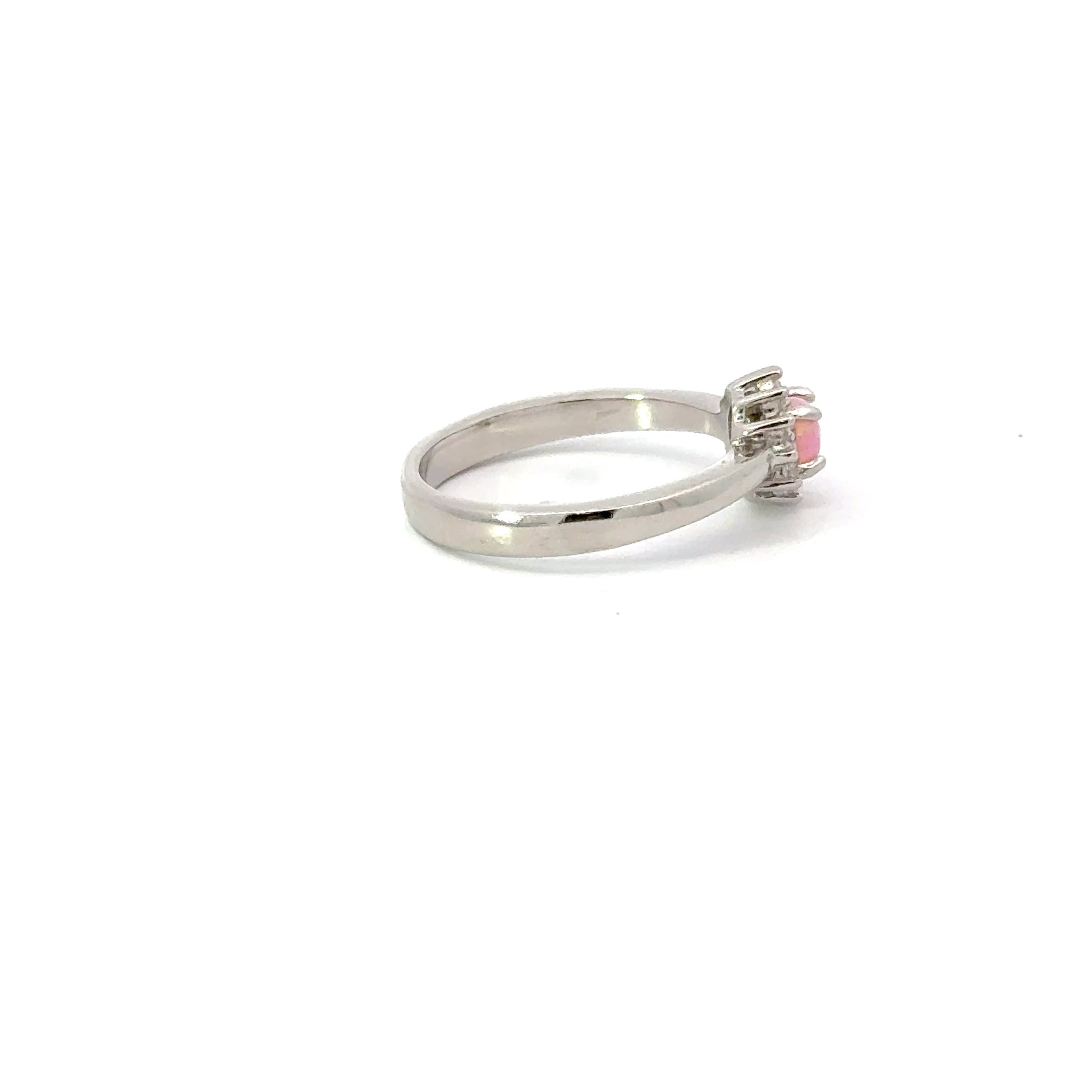 Pink Lab Opal Cubic Zirconia Sterling Silver Ring
