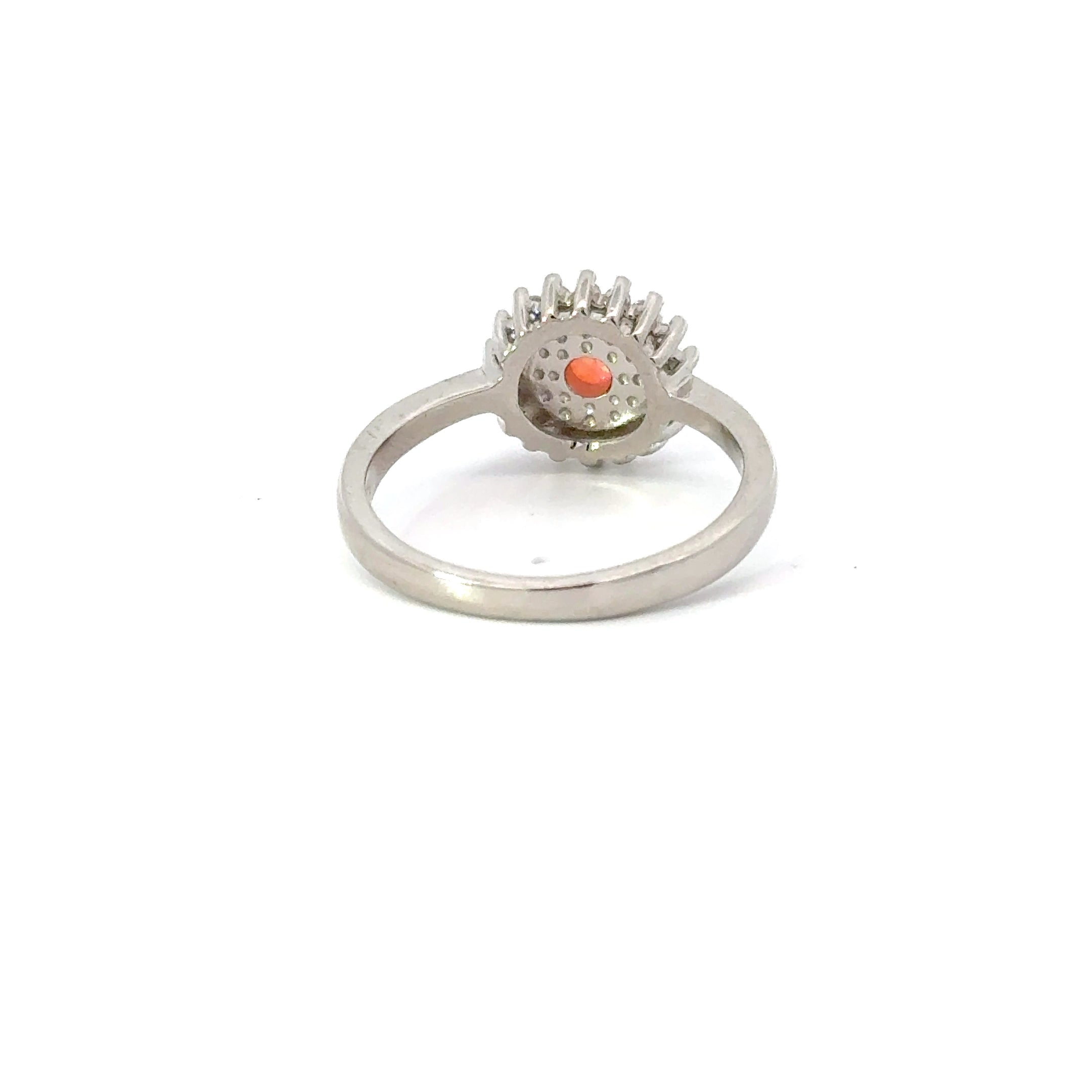 Pink Lab opal sterling silver ring with cubic zirconia