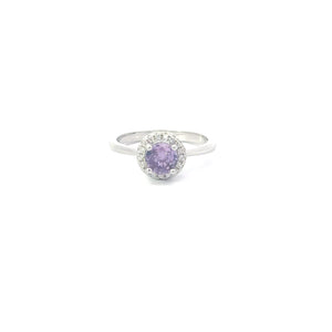 AMETHYST CUBIC ZIRCONIA STERLING SILVER RING (ROUND)