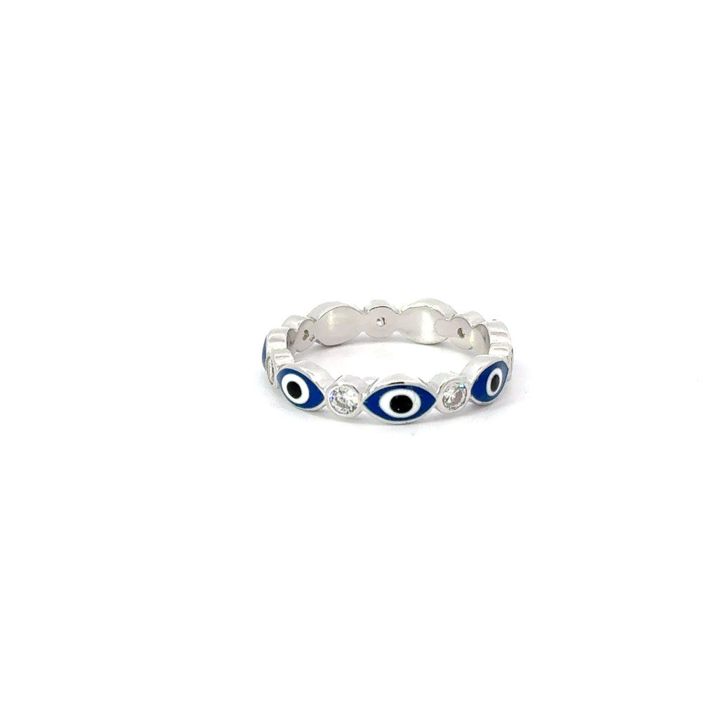 Dark Blue Evil Eye Ring With Cubic Zirconia