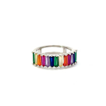 Load image into Gallery viewer, Rainbow multi-colored cubic zirconia sterling silver band ring