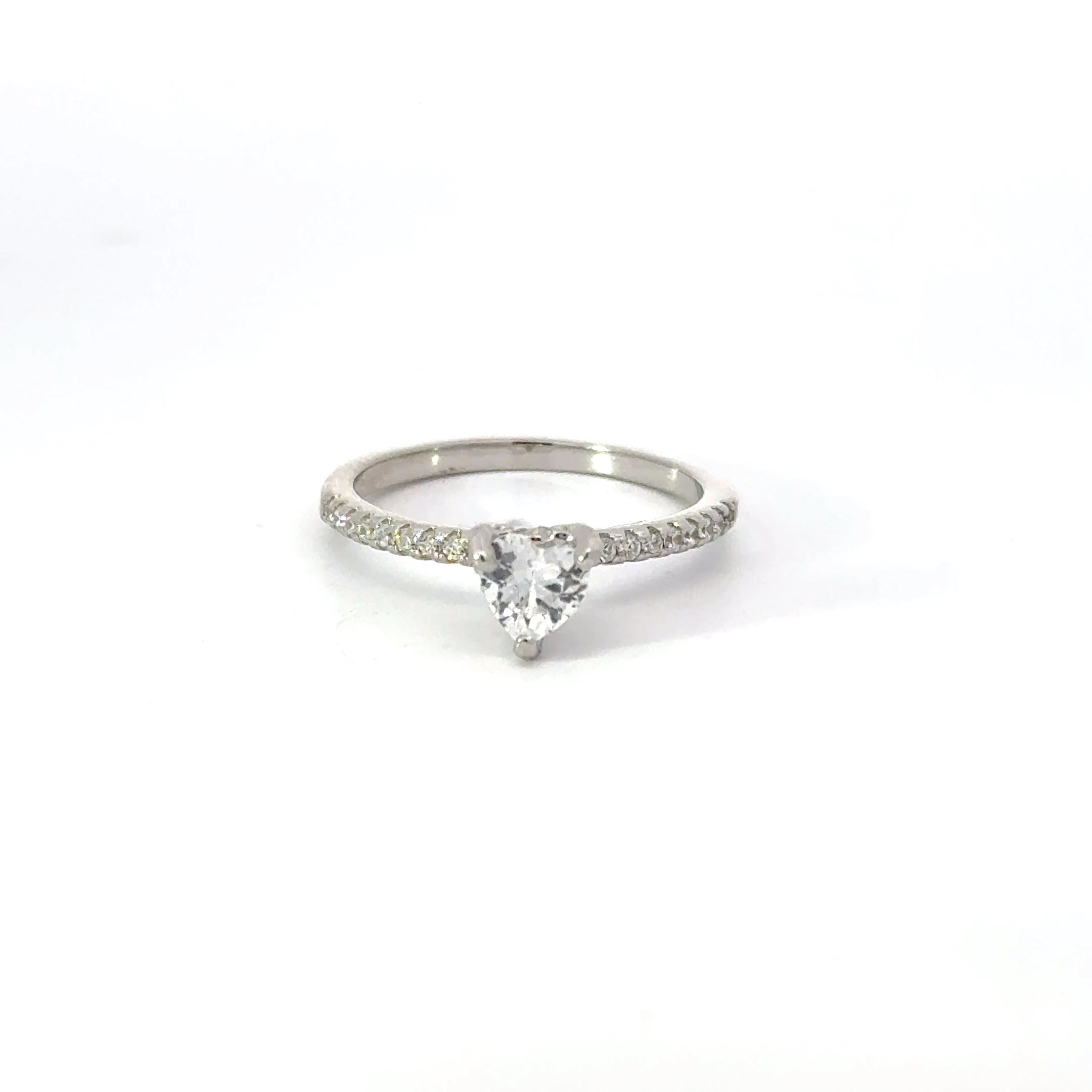 WHITE CUBIC ZIRCONIA STERLING SILVER SOLITAIRE ENGAGEMENT/WEDDING RING (HEART)
