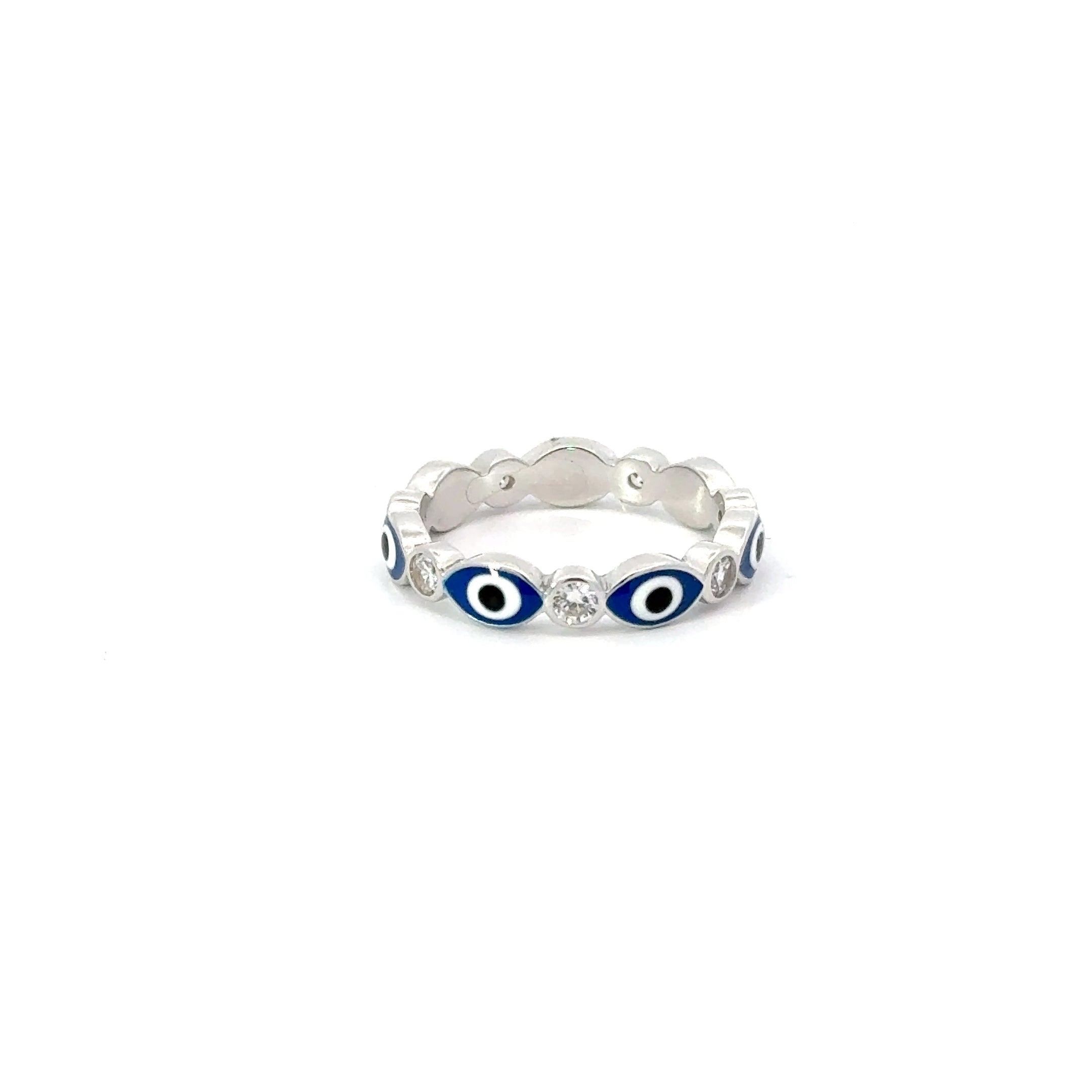 Dark Blue Evil Eye Ring With Cubic Zirconia