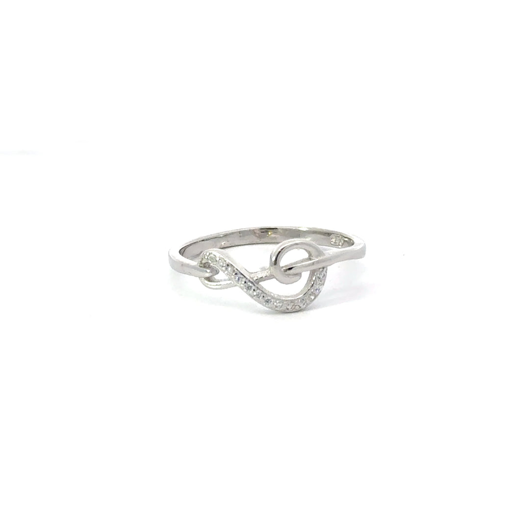 WHITE CUBIC ZIRCONIA STERLING SILVER RING (MUSICAL NOTE)