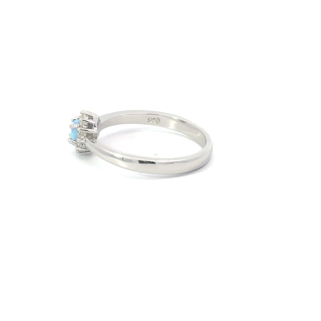 Light Blue Lab Opal Cubic Zirconia Sterling Silver Ring