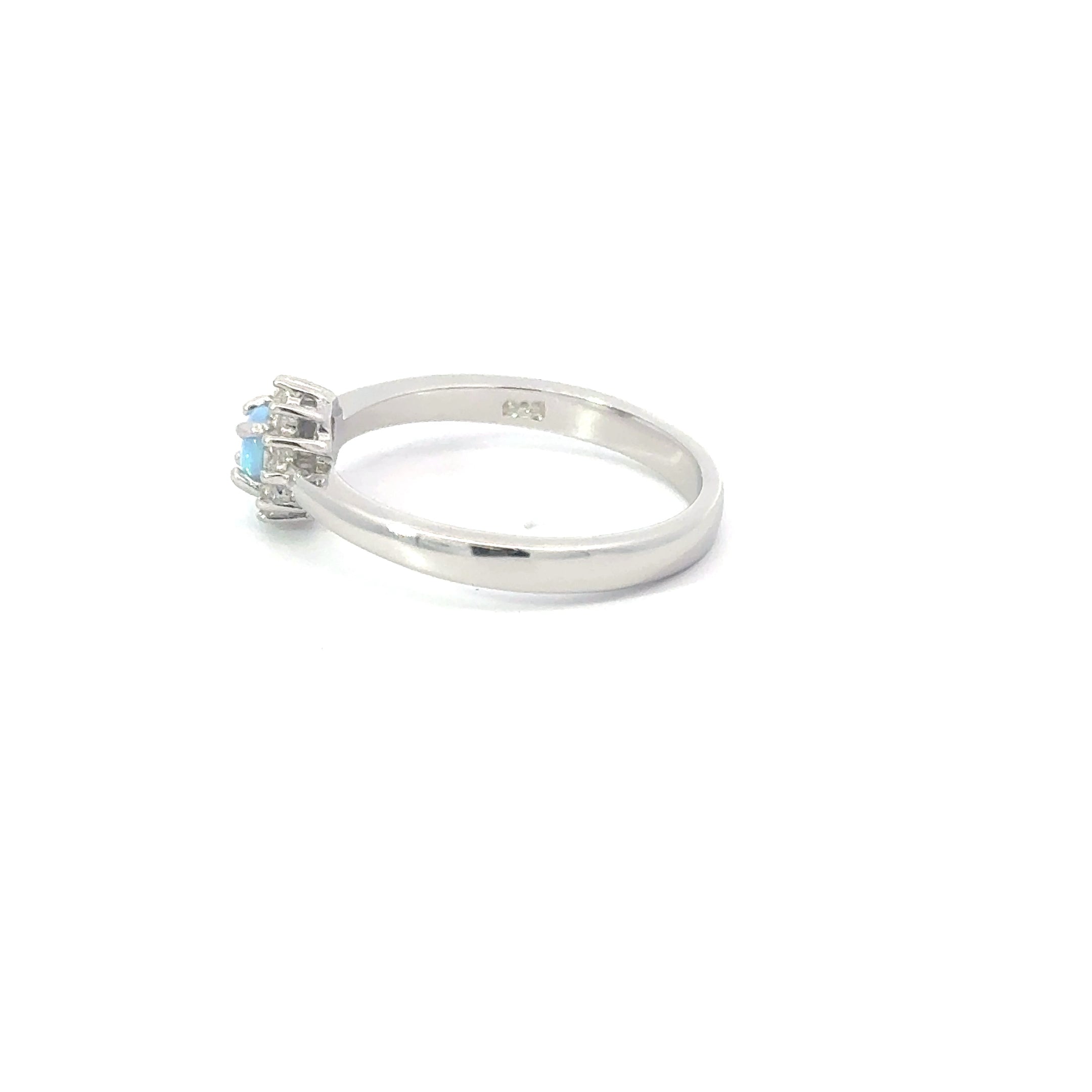 Light Blue Lab Opal Cubic Zirconia Sterling Silver Ring