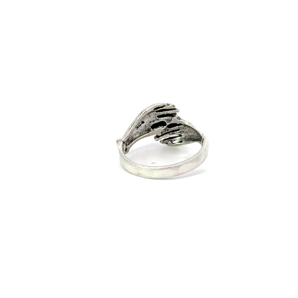 Sterling silver hugging hands ring