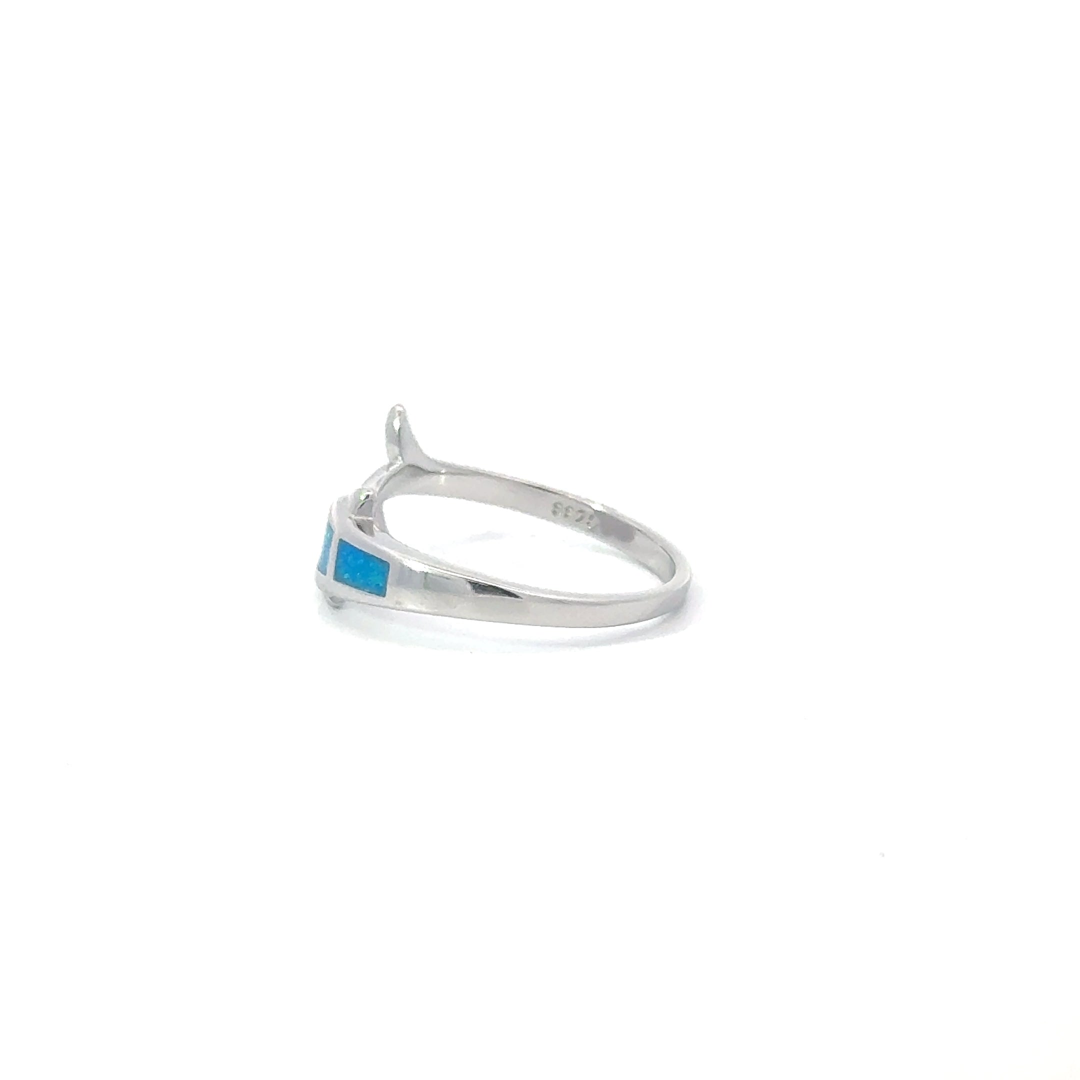 Blue lab opal dolphin sterling silver ring