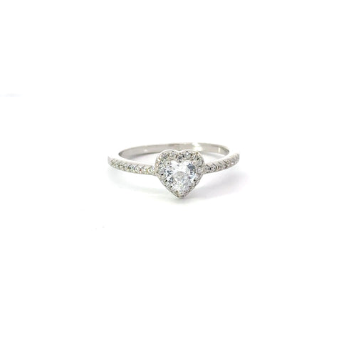 WHITE CUBIC ZIRCONIA STERLING SILVER SOLITAIRE ENGAGEMENT/WEDDING RING (HEART)