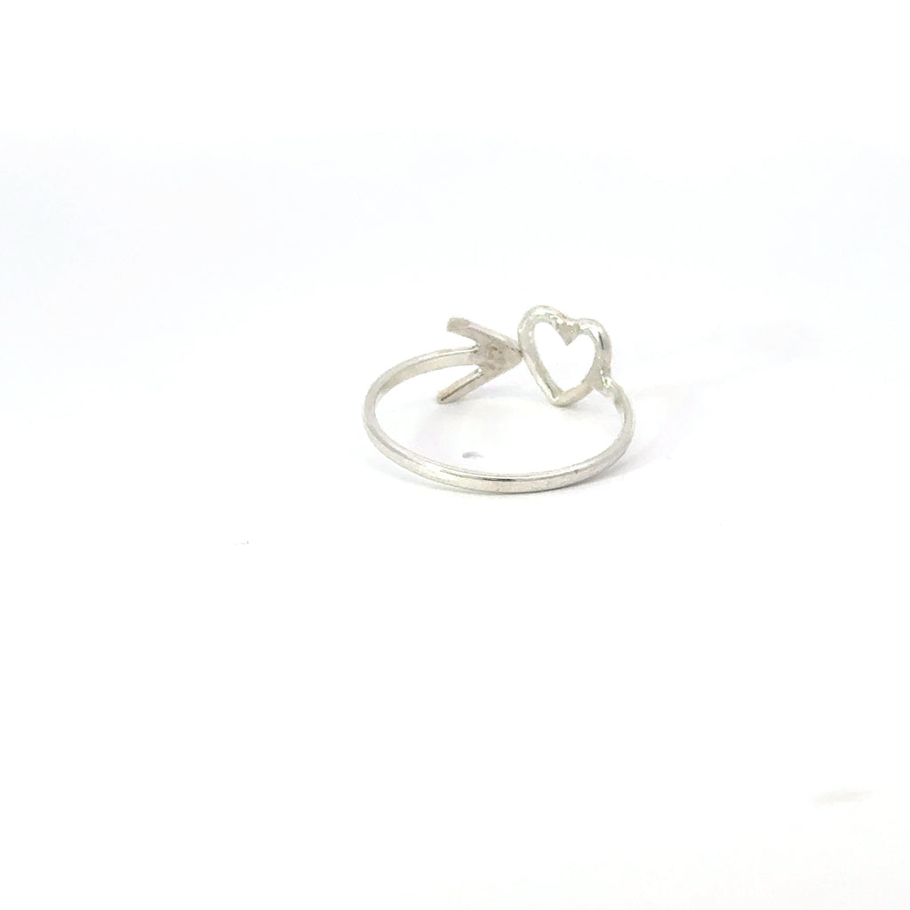 Heart and arrow sterling silver ring