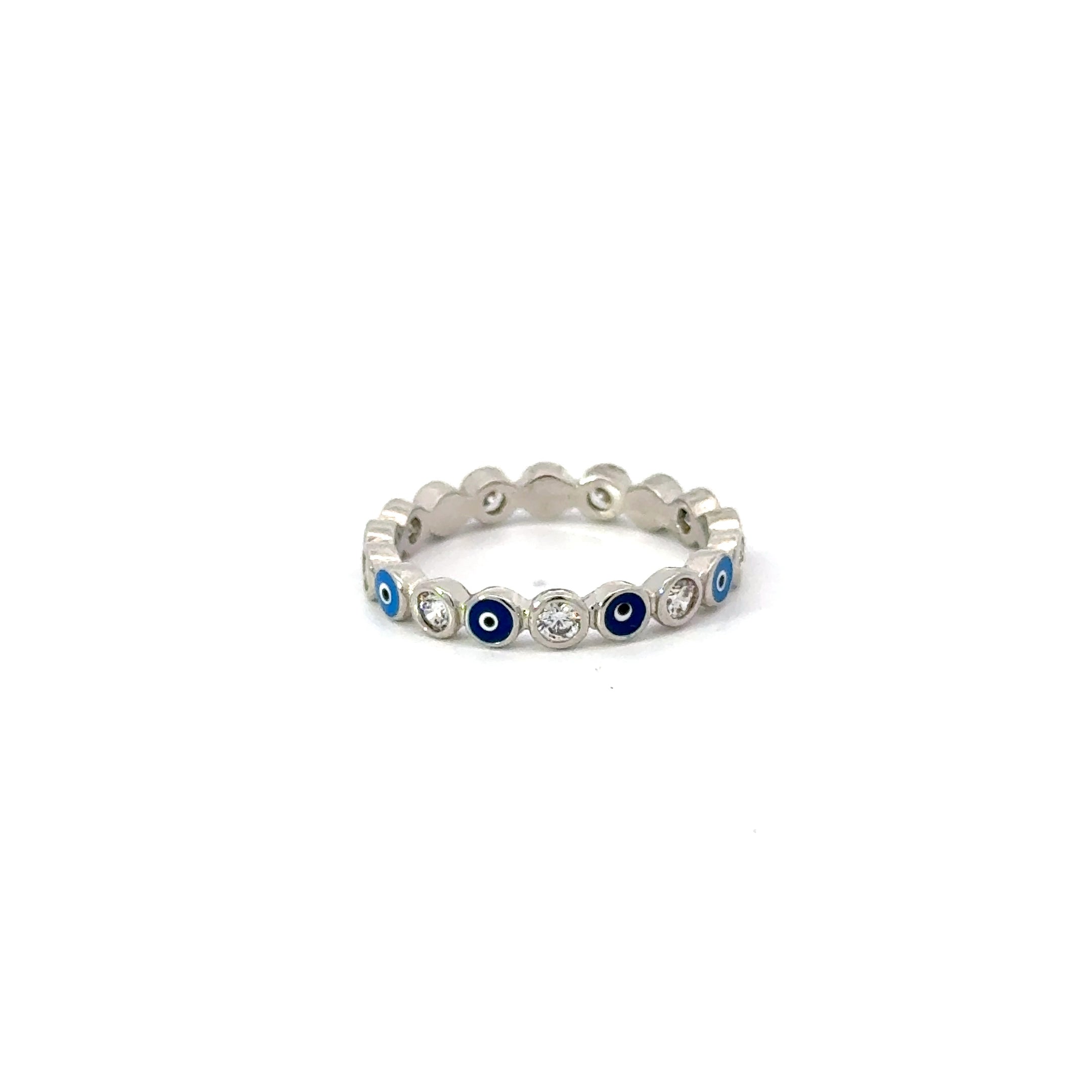 Dark And Light Blue Evil Eye Ring With Cubic Zirconia